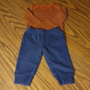 Carter's Just One You Orange/Blue Striped Long Sleeve Onesie & Blue Pants
